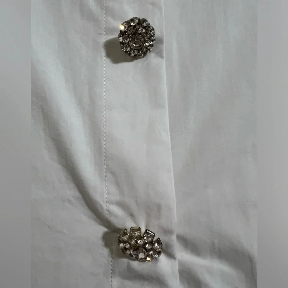 **SOLD Oat New York 100% Cotton Crisp White Snap down Oversize Blouse - Picture 5 of 5